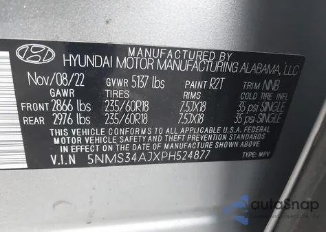 2023 Hyundai Santa Fe Sel z USA, uszkodzony, nr VIN 5NMS34AJXPH524877